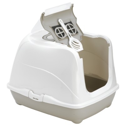 Flip up hooded cat litter box